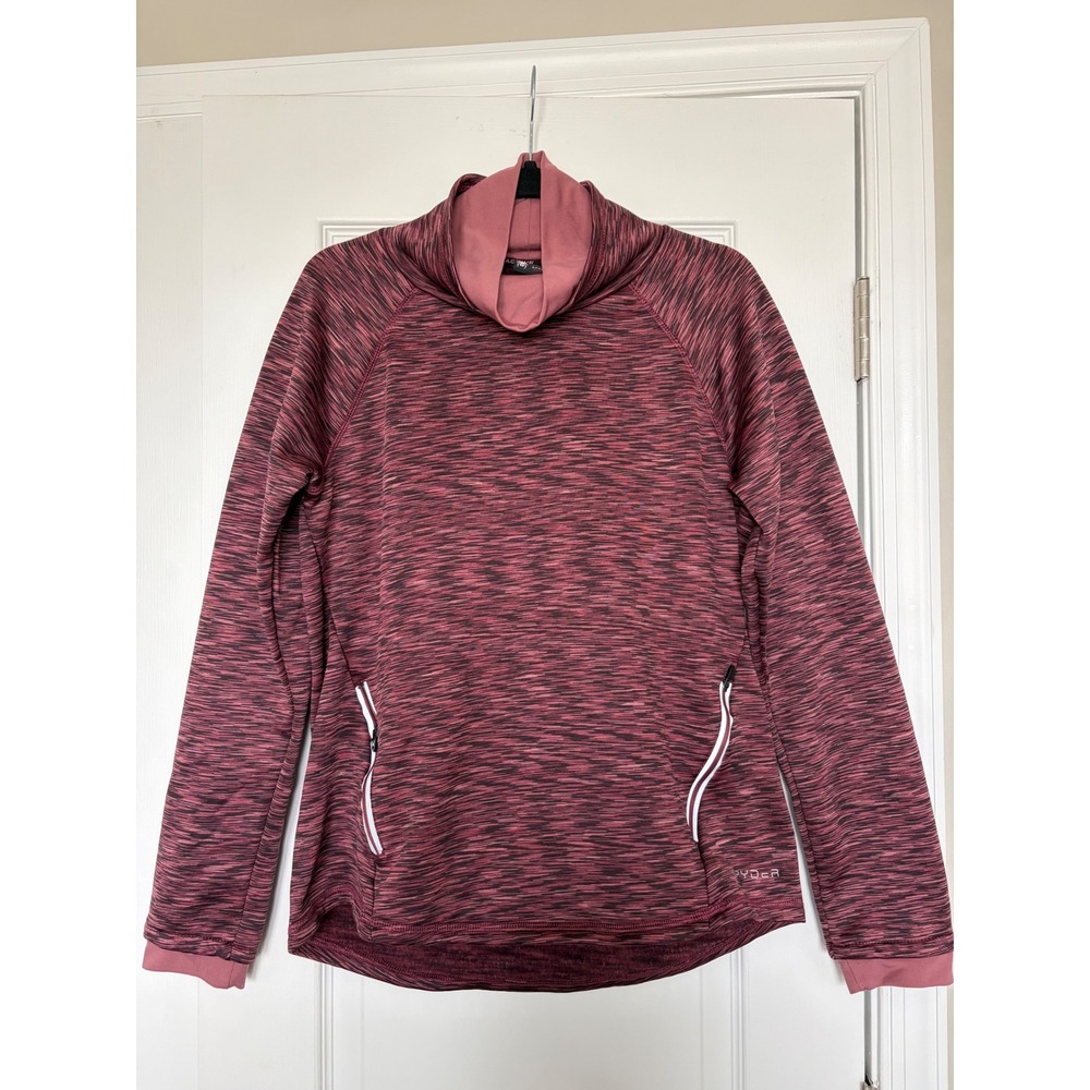 Spyder Active Womens Pink Space Dye Fleece Lined Cowl Neck Pullover Top Large